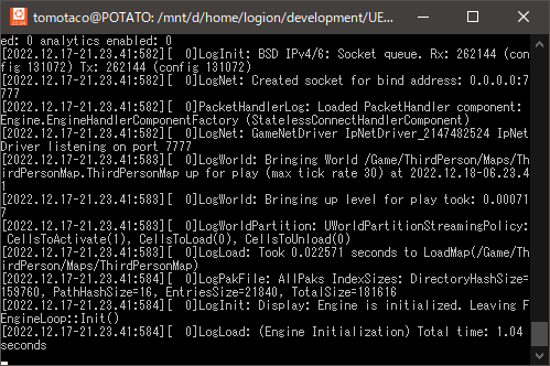 WSL でLinux DedicatedServer起動